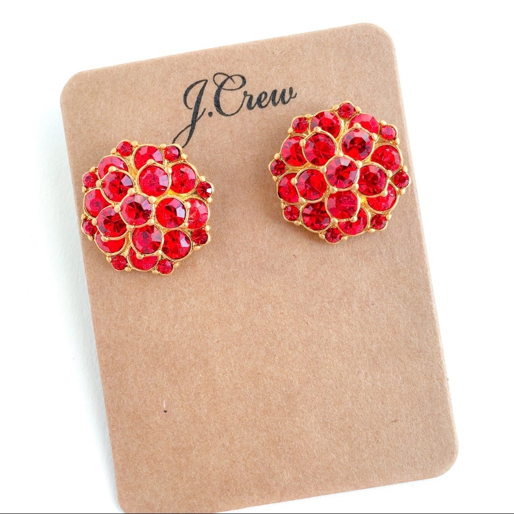 Jcrew floral red crystal statement earrings - Picture 1 of 5